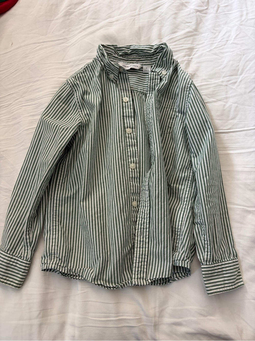 Janie and Jack Green and White Striped Button-Down Shirt